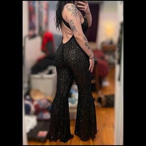 Club Exx x Dolls Kill- SPARKLE NIGHTS SEQUIN JUMPSUIT- BLACK